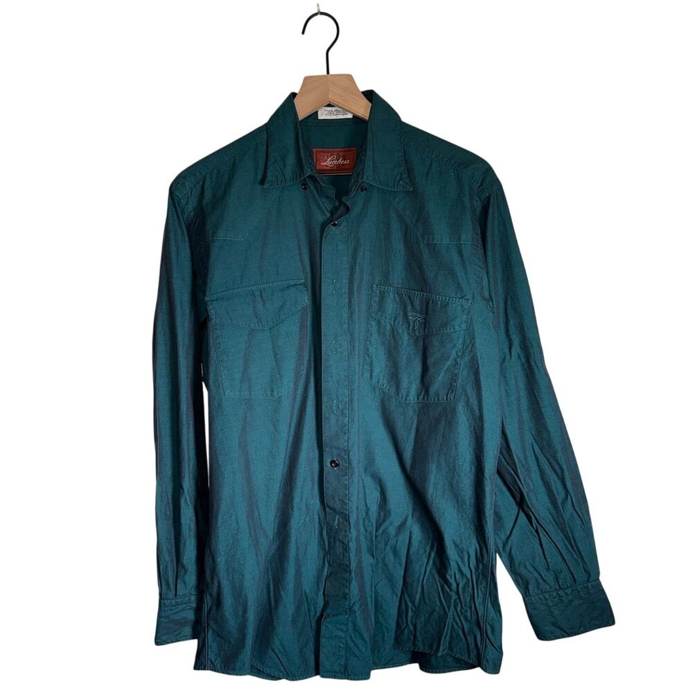 LUCCHESE Teal Western Cowboy Rancher Dress Rodeo Button Up Shirt 15 1/2